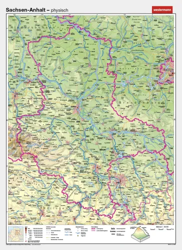 Sachsen-Anhalt als physische Schulwandkarte