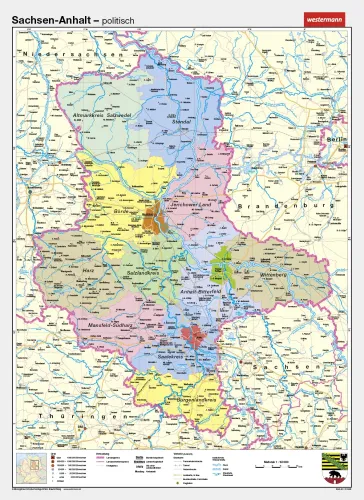 Sachsen-Anhalt als politische Schulwandkarte