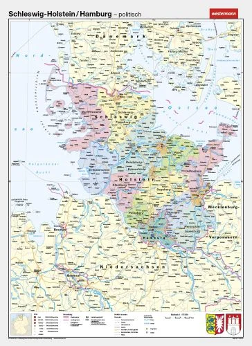 Schleswig-Holstein als politische Schulwandkarte