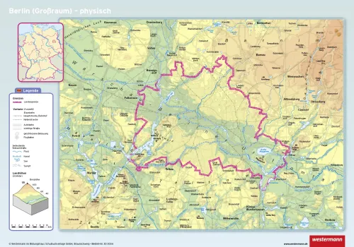 Posterkarte von Berlin physisch