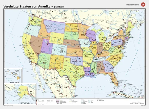 Politische Schulwandkarte der USA