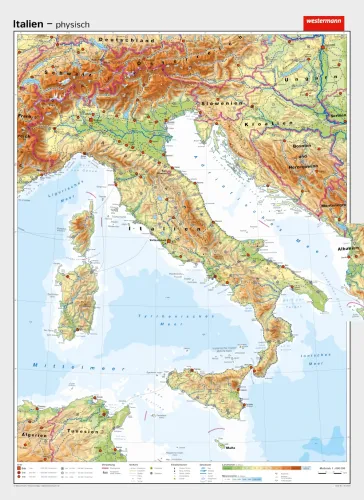 Physische Italien Schulwandkarte