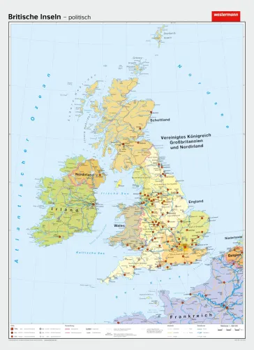 Britische Inseln als politische Schulwandkarte