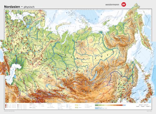 Physische Schulwandkarte von Nordasien
