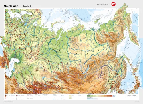 Physische Schulwandkarte von Nordasien