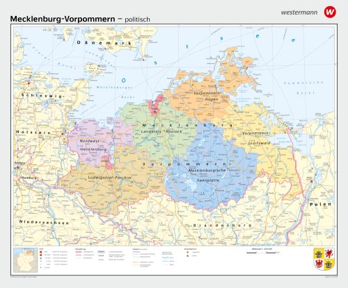 Politische Schulwandkarte von Mecklenburg-Vorpommern