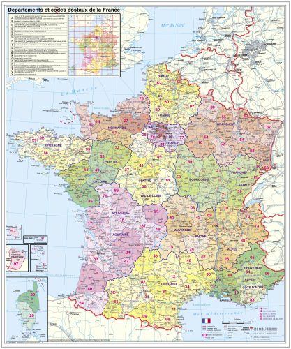 Postleitzahlenkarte von Frankreich mit Departments