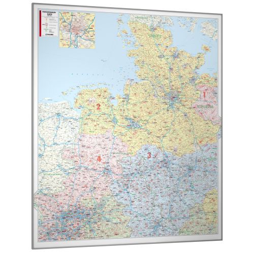 Die Postleitzahlenkarte Deutschland Nordwest 113x131 cm gerahmt