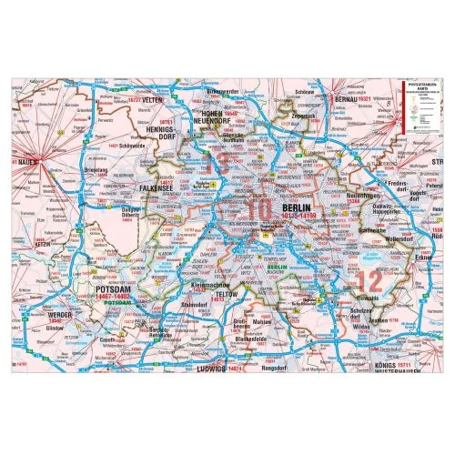 Die Postleitzahlenkarte Regierungsbezirk Berlin 119x84cm in 4 Varianten 