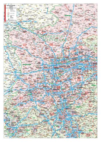 Die Postleitzahlenkarte Regierungsbezirk Düsseldorf 84x119cm in 4 Varianten 