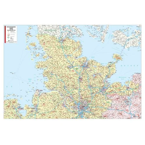 Die Postleitzahlenkarte Regierungsbezirk Schleswig-Holstein 119x84cm in 4 Varianten 