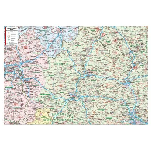 Die Postleitzahlenkarte Regierungsbezirk Unterfranken 119x84cm in 4 Varianten 