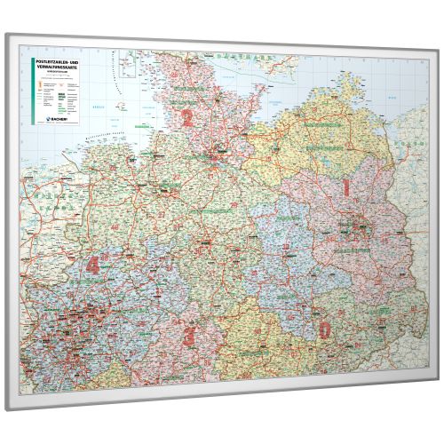 Die PLZ- und Verwaltungskarte von Norddeutschland 220x150 cm im Rahmen