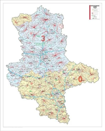 Die PLZ Karten von Sachsen-Anhalt 102x128 cm weißes Umland in 4 Varianten 