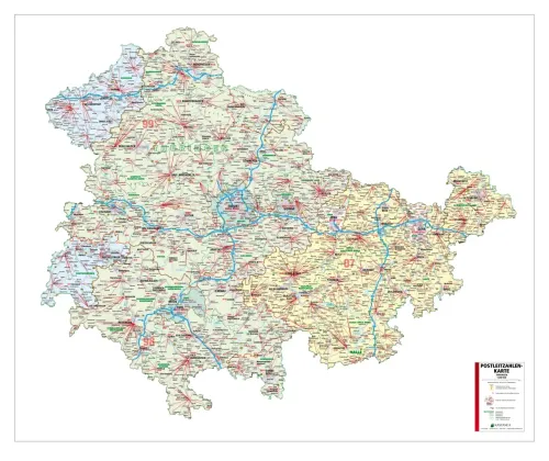 Die PLZ Karten von Thüringen 112x94 cm weißes Umland in 4 Varianten 