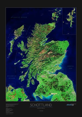 Die Satelliten Karte Schottland 70x100 cm in 4 Varianten