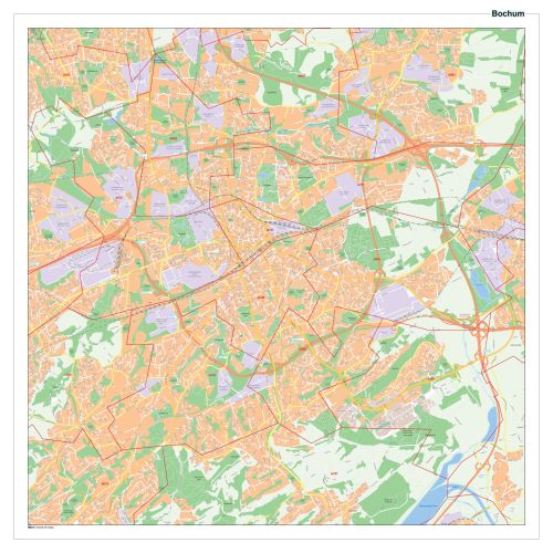 Ein Stadtplan von Bochum in unterschiedlichen Verarbeitungsformen.