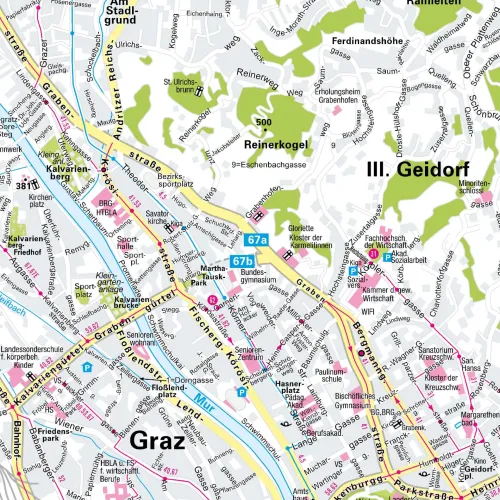 Der Stadtplan Graz Poster Papierkarte im Detail