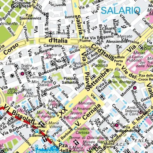 Der Stadtplan Rom Poster Papierkarte Detailansicht