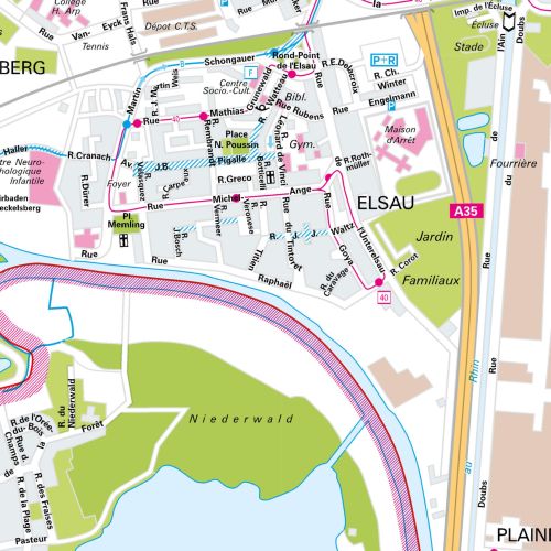 Der Stadtplan Straßburg Papierkarte Detailansicht
