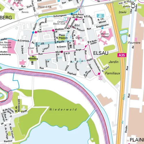 Der Stadtplan Straßburg Papierkarte Detailansicht