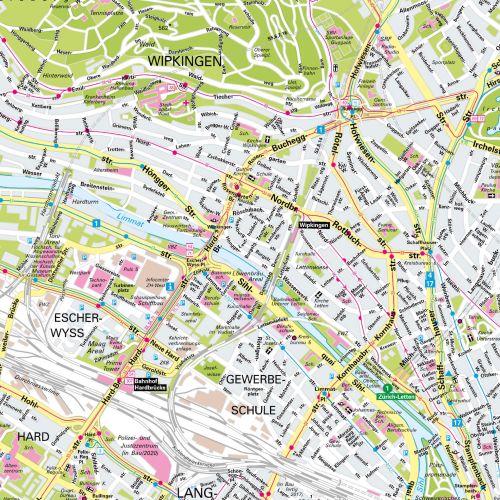Der Stadtplan Zürich Poster Papierkarte im Detail