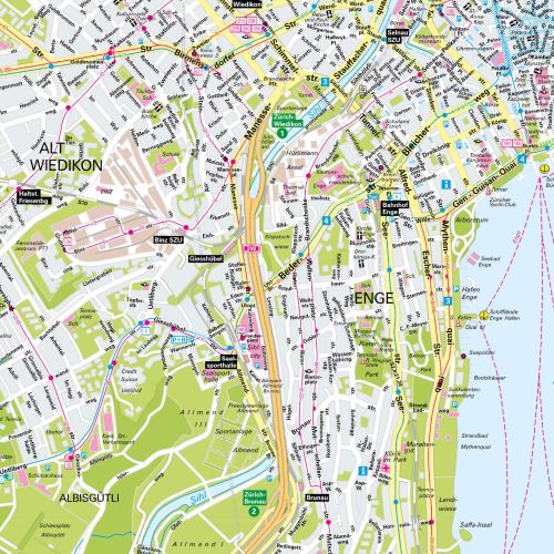 Der Stadtplan Zürich Poster Papierkarte Detailansicht