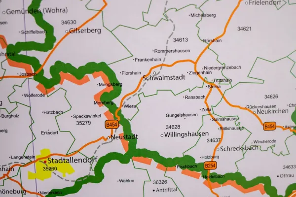 Detailansicht der Postleitzahlenkarte Hessen