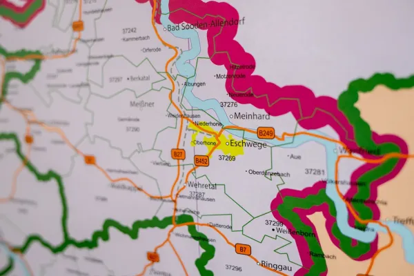 Detailansicht der Postleitzahlenkarte Hessen