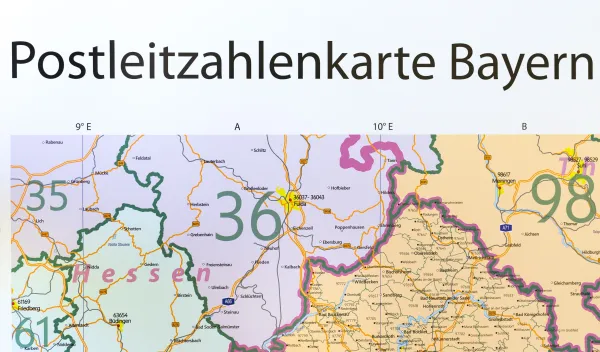 Obere linke Ecke der Postleitzahlenkarte im Detail