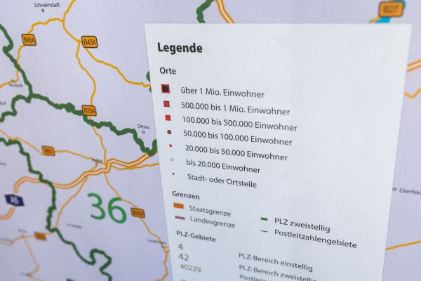 Legende der Postleitzahlenkarte Nordrhein-Westfalen