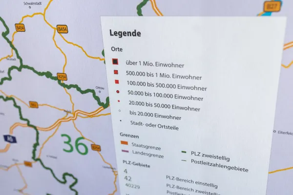 Legende der Postleitzahlenkarte Nordrhein-Westfalen