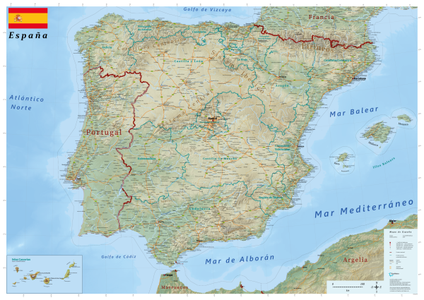 Physische Landkarte von Spanien