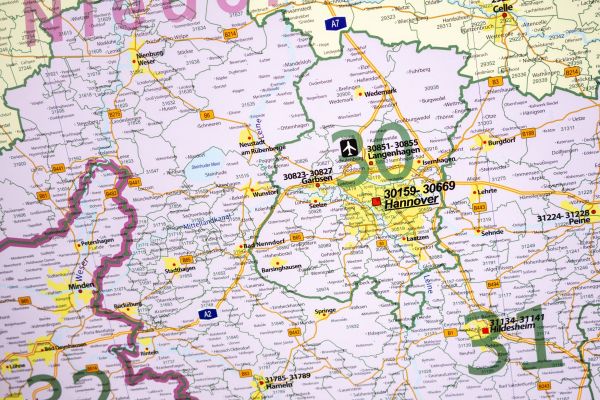Ausschnitt aus der Niedersachsen Postleitzahlenkarte