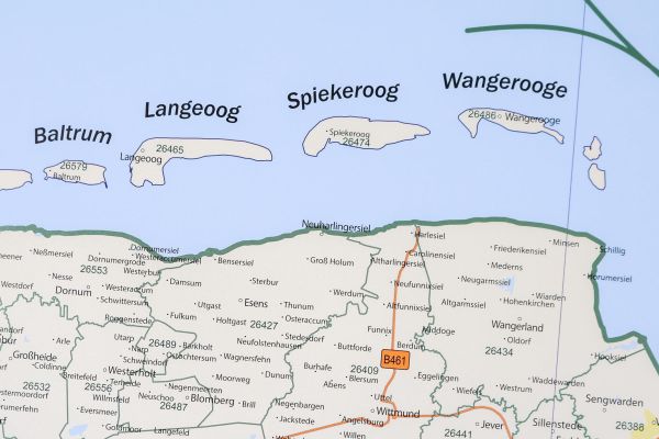 Nordseeinseln auf der Postleitzahlenkarte