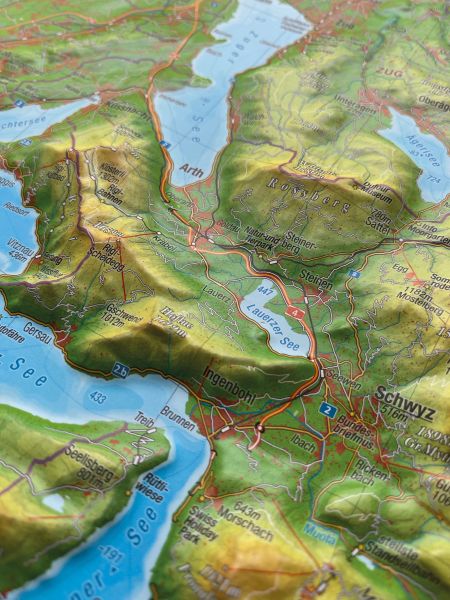 3D Reliefkarte der Zentralschweiz im Detail