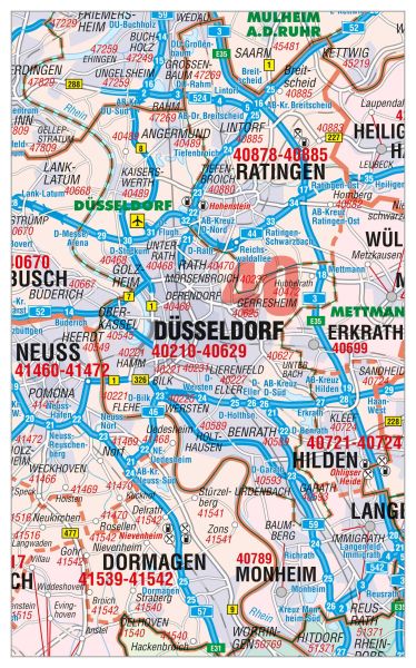 Postleitzahlenkarte vom Stadtkreis Düsseldorf