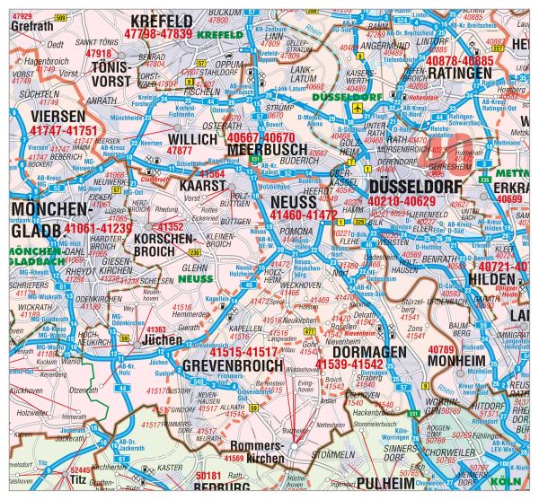 Der Landkreis Rhein-Kreis Neuss als Postleitzahlenkarte