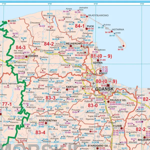 Detailansicht der PLZ Karte Polen