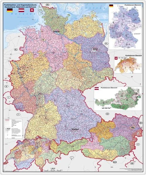 Landkarte von Deutschland, Österreich und Schweiz