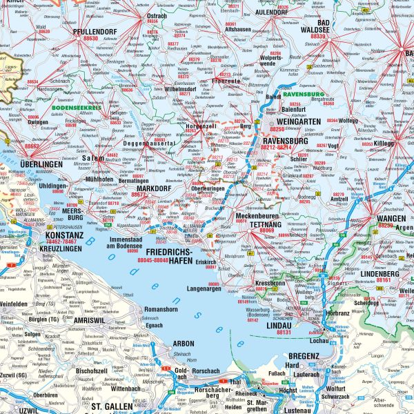 Detailansicht der Postleitzahlenkarte Baden-Württemberg