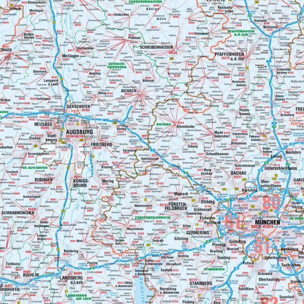 Detailbetrachtung der Postleitzahlenkarte Bayern
