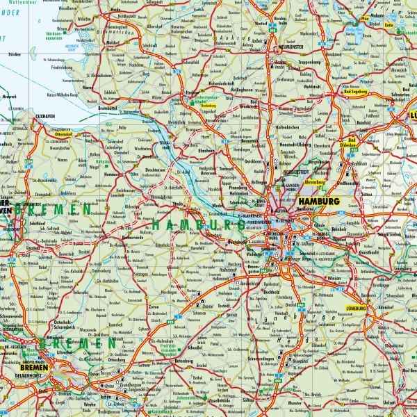 Detailausschnitt der Straßenkarte von Deutschland