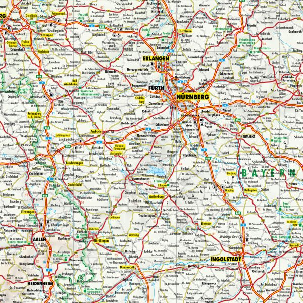 Detailausschnitt der Straßenkarte von Deutschland
