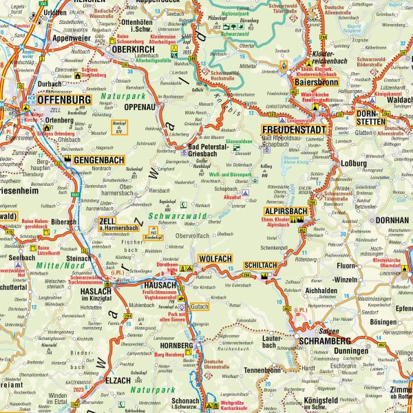 Detailansicht für die Straßenkarte von Baden-Württemberg
