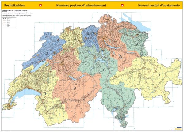 Die Postleitzahlenkarte Schweiz im Format 140 x 100 cm