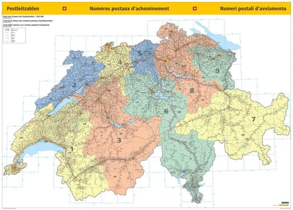 Die Postleitzahlenkarte Schweiz im Format 140 x 100 cm