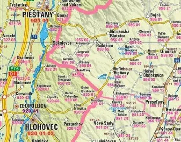 Detailansicht der Postleitzahlenkarte Slowakei