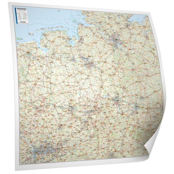 Die Niedersachsen Bremen Straßenkarte im Format 131 x 118 cm