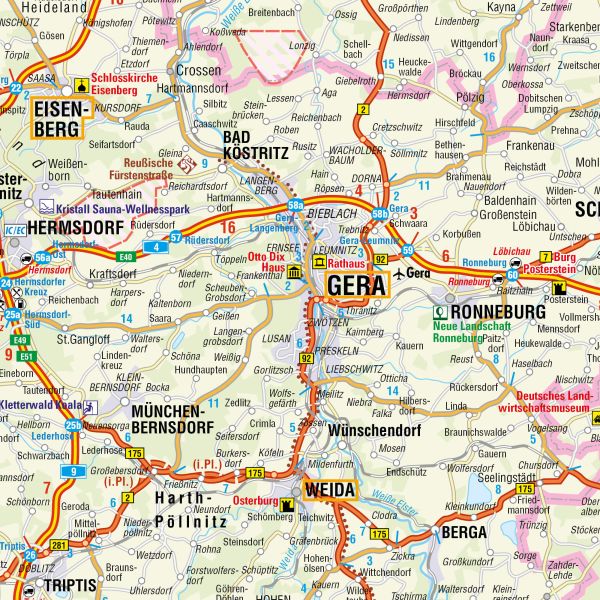 Ausschnitt von der Straßenkarte Thüringen